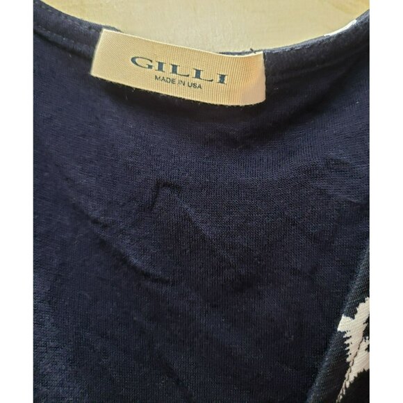 Gilli 2X Faux Wrap Dress, Navy & White Geometric Print, Short Sleeve, Stretchy - Picture 3 of 6